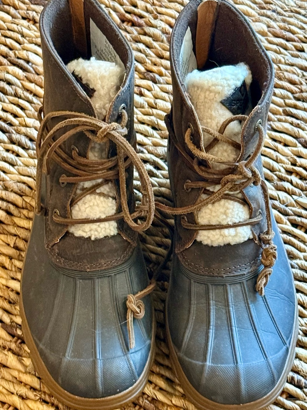 Sperry Brown leather and Cream Winter Duck Boots